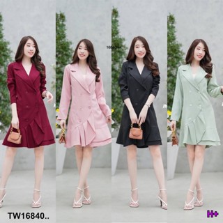 MM16840 เดรสปกสูทเทเลอร์ แขนยาว ตัดต่อระบายชาย.Tailor suit cover dress, long sleeve, editing, male fringe..