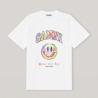 【พร้อมส่ง】GANNIs เสื้อยืดแขนสั้นลําลอง คอกลม ผ้าฝ้าย พิมพ์ลาย ทรงหลวม สวมใส่สบาย แฟชั่นสําหรับผู้ชาย