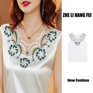 Zhelihangfei/lace/satin เสื้อสายเดี่ยว แขนกุด ผ้าซาติน สวยงาม