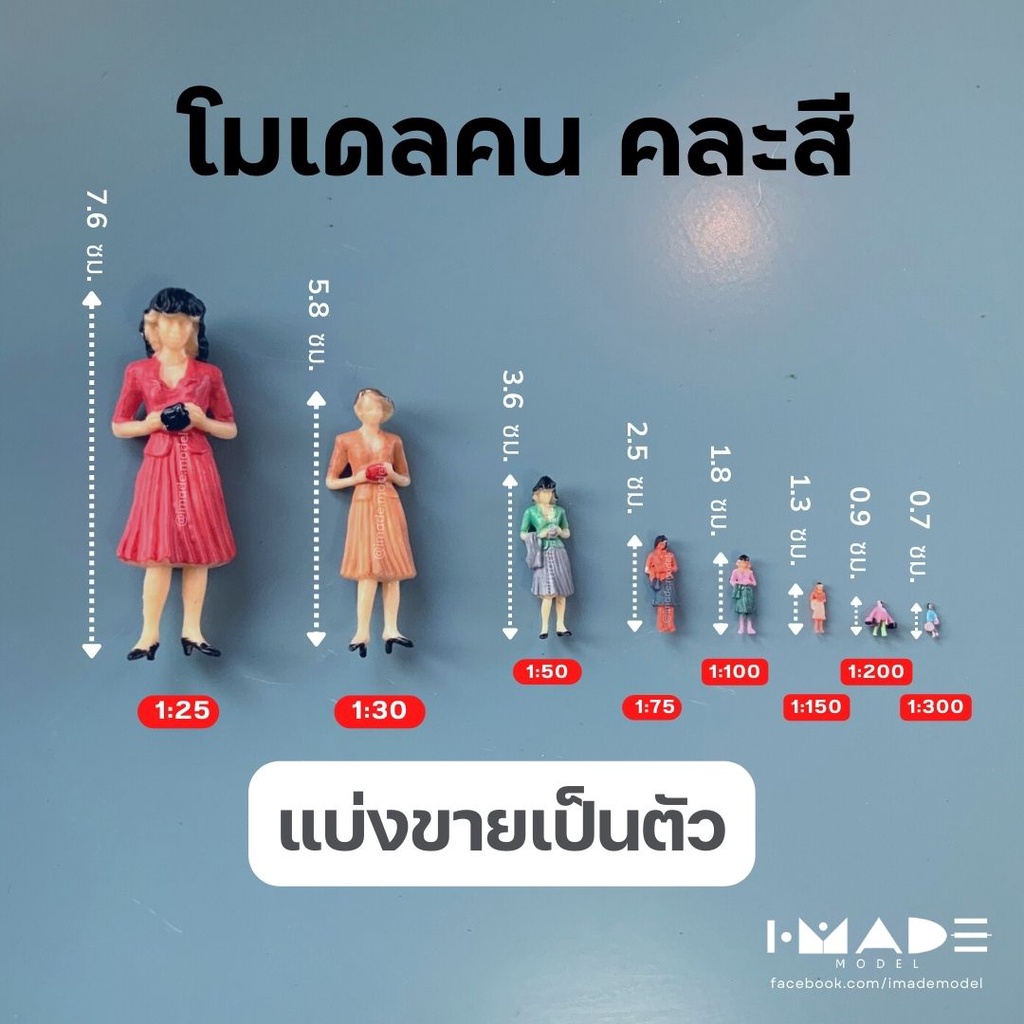โมเดลคน คละสี ราคาต่อ 1 ชิ้น scale 1:25 | 1:30 | 1:50 | 1:75 | 1:100 | 1:150 | 1:200 | 1:300 โมเดลสวนขวด ของจิ๋ว