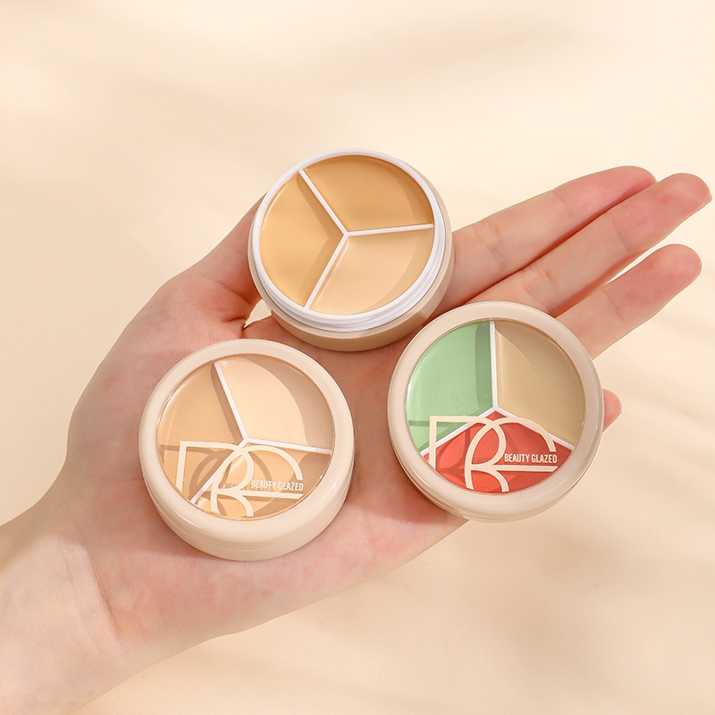 พาเลทคอนซีลเลอร์ เนื้อแมตต์ สีเขียว สีชมพู 3 สี สําหรับปกปิดสิว สิว รอยคล้ําใต้ตา