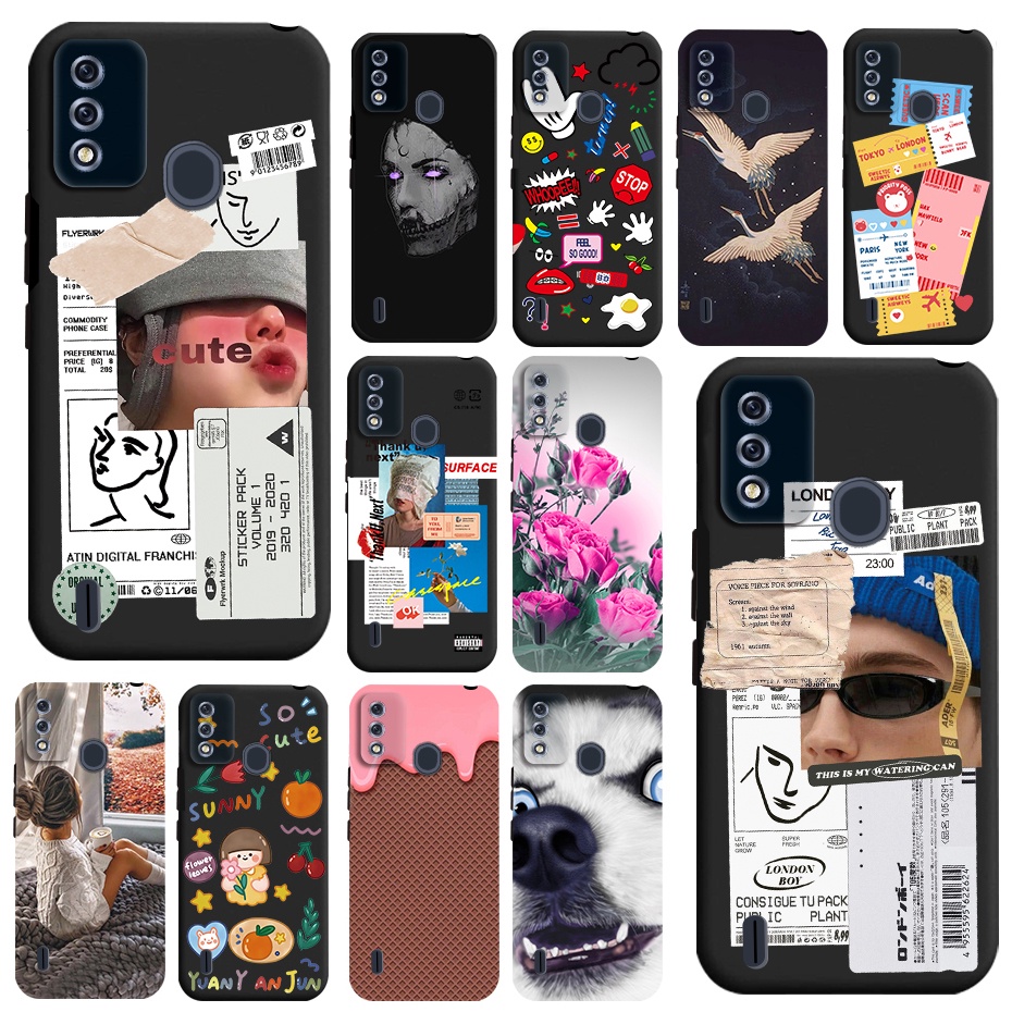 Itel A48 เคสโทรศัพท์มือถือ ซิลิโคนนิ่ม พิมพ์ลายฉลากศิลปะ สีดํา สําหรับ ItelA48 A 48
