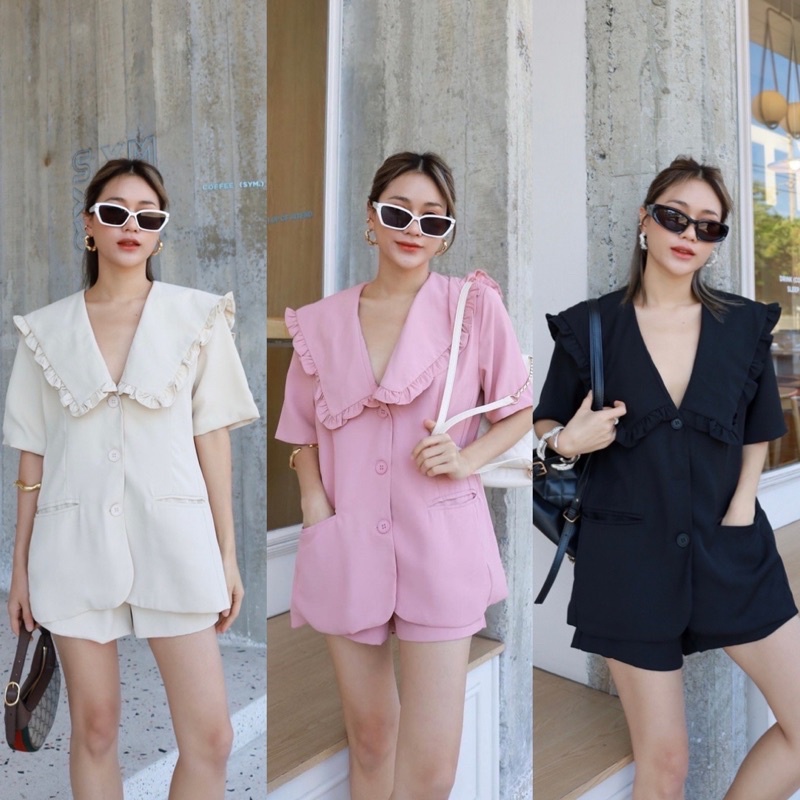 (ลด 30% เหลือ 483) Simplestyle.byd Barbie Set ชุดเซตเสื้อกางเกง เบลเซอร์ กางเกงขาสั้นเอวสูง