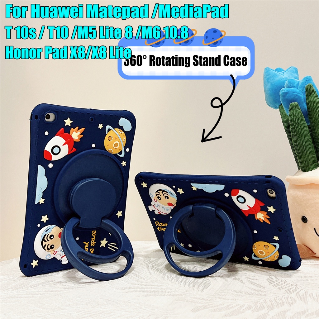 เคส ลายนักบินอวกาศ สําหรับ Huawei MatePad T 10s T10S T10 SE C5e Honor Pad X8 Lite V7 Pro MediaPad M5 Lite 8 M6 10.8 10.4 10.1 9.7 นิ้ว 360° ขาตั้งซิลิโคน แบบหมุนได้ สําหรับแท็บเล็ต