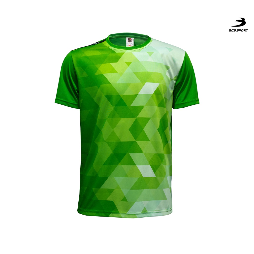 BCS SPORT เสื้อพิมพ์ลาย/กีฬา คอกลม สีเขียว UNISEX เนื้อผ้า MICRO PLUS+ มีไซส์เด็กละผู้ใหญ่ รหัส J9000/J9002 – โปรปัง