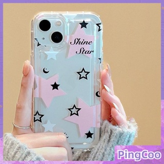 PingCoo - Case For iPhone 14 13 12 11 Plus Pro Max XR TPU Soft Jelly Airbag Clear Case Pink Stars Camera Protection Shockproof Back Cover
