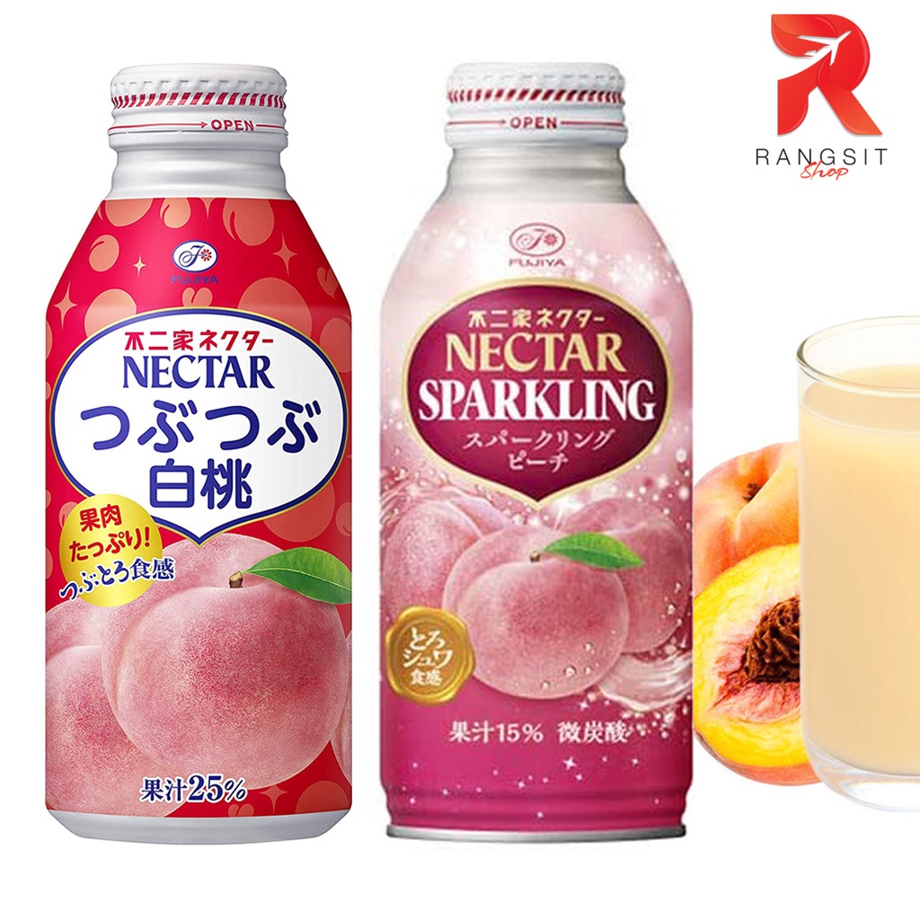 Fujiya Nectar Sparkling Peach Can 380ml ฟูจิย่า เครื่องดื่มน้ำลูกพีช รสพีช จากญี่ปุ่น หอม อร่อย 8381