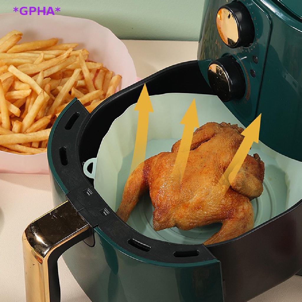 GPHA&gt; 21cm Air Fryers Oven Baking Tray Fried Chicken Basket Mat AirFryer Silicone Pot Round Replacemen Grill Pan Accessories new