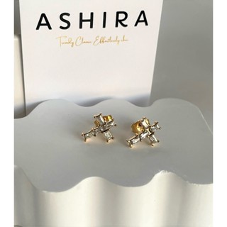 𝐴𝑆𝐻𝐼𝑅𝐴 (18k gold plated)  cross stud earrings minimal earrings ต่างหูมินิมอล ต่างหูเก๋ ต่างหูสายฝอ ต่างหูสแตนเลส