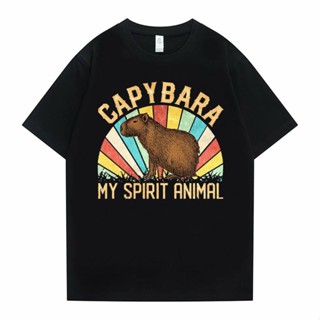 คาปิบาร่า เสื้อยืดเปล่า ตลก Capybara วิญญาณสัตว์ของฉันพิมพ์เสื้อยืดผู้หญิงสบาย ๆ หลวมเสื้อยืดกราฟิกขนาดใหญ่แขนสั้นผู้ชาย