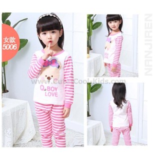 L-PJG-710 ชุดนอนเด็กแนว Slim สีขาว ลายหมี Size-120 (5-6Y)