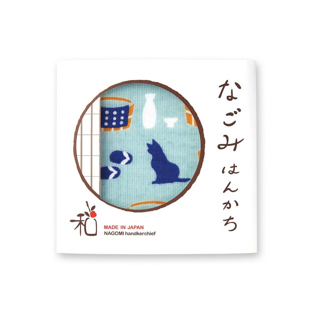 [02755] Nagomi ผ้าเช็ดหน้า - ลายแมวและ ออนเซ็น (温泉と猫, Onsen to neko)