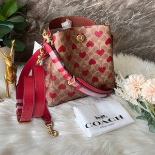 พร่อมส่ง แท้ 100% Coach Shop Willow Bucket Bag In Signature Canvas With Heart Print