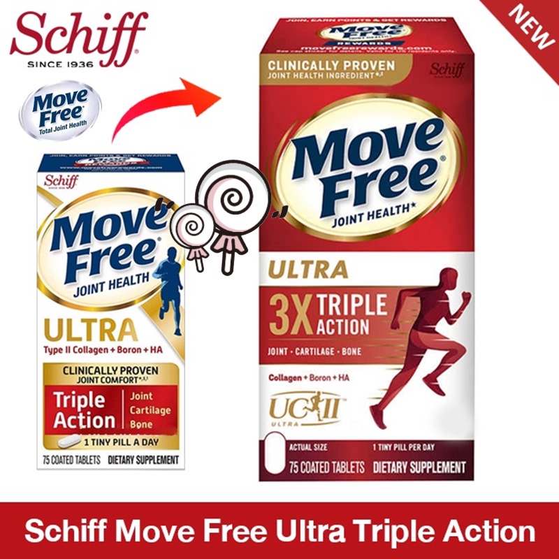Schiff Move Free Ultra Triple Action Joint Supplement, 75 Tablets เสริมสุขภาพข้อกระดูกอ่อนและกระดูก Exp：07/2024