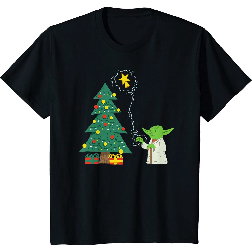 เสื้อยืด พิมพ์ลาย Star Wars Holiday Yoda สําหรับตกแต่งต้นคริสต์มาสเสื้อยืดสีขาว