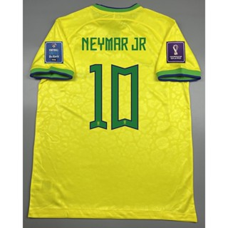 เสื้อบอล แฟนบอล ทีมชาติ บราซิล เหย้า บอลโลก 2022  Brazil Home พร้อมเบอร์ชื่อ 10 NEYMAR JR อาร์ม ฟุตบอลโลก World Cup 2022