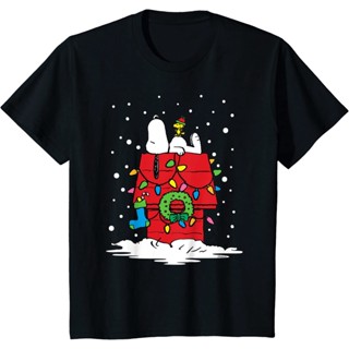 🌟​พร้อมส่ง​🔥 เสื้อยืด พิมพ์ลายสนูปปี้ และวู้ดสต๊อก เหมาะกับเทศกาลคริสต์มาส