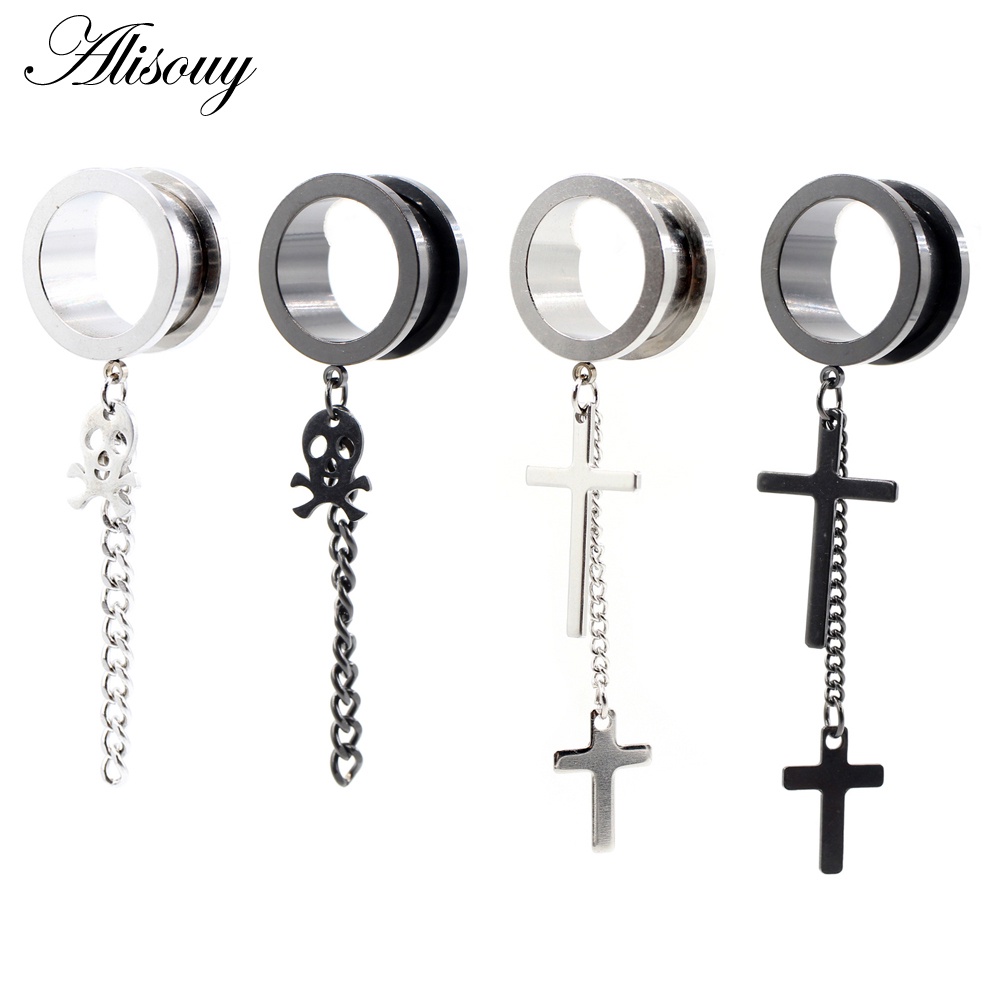 Alisouy 2PCS สแตนเลส Star Moon Sun Skull แมวผีเสื้อหูวัดอุโมงค์ปลั๊ก Expander Stretcher เจาะเครื่องประดับ