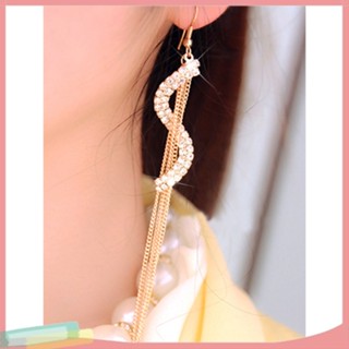 ต่างหูตะขอห้อยเส้นยาวแฟชั่นสตรีรูปตัว s tassels rhinestone