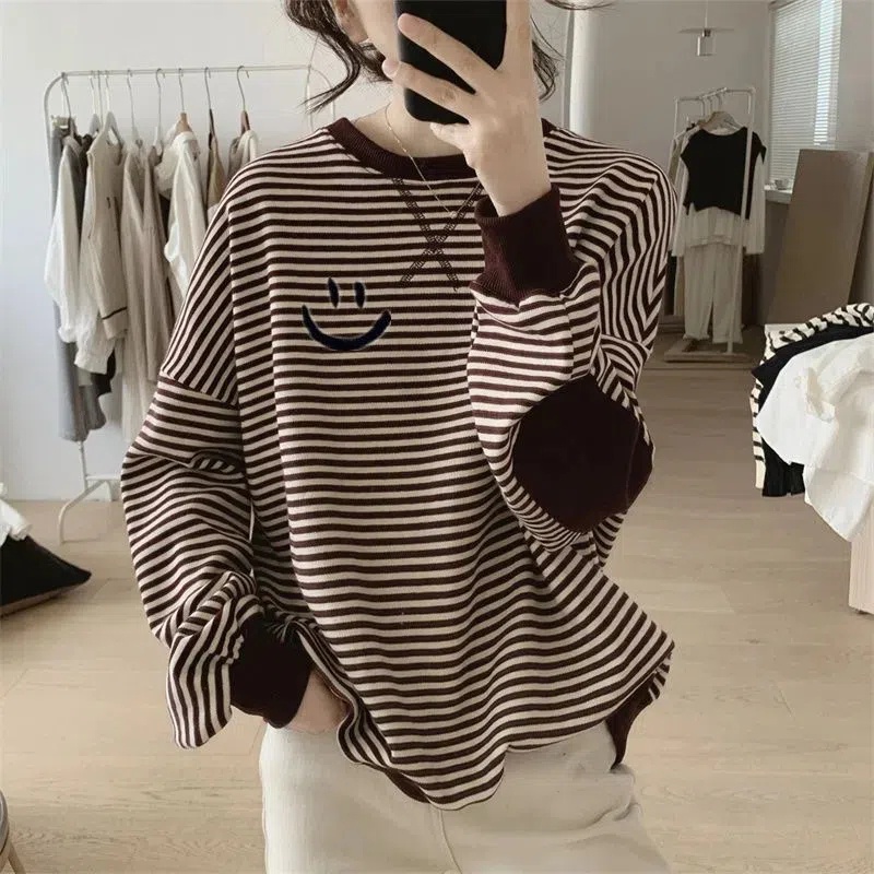 【40-150KG】เสื้อกันหนาว แขนยาว ลายทาง ขนาดใหญ่ สไตล์เกาหลี สําหรับผู้หญิง C9643