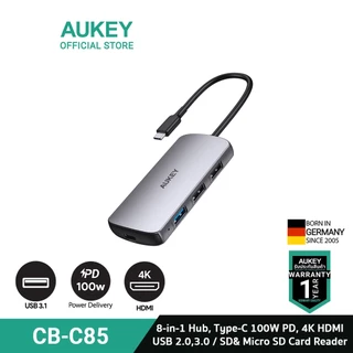AUKEY CB-C85 USB C Hub ฮับ 8-in-1 with 4K HDMI, USB 2.0. USB 3.0, 100W PD Charging, SD&Micro SD Card Reader รุ่น CB-C85