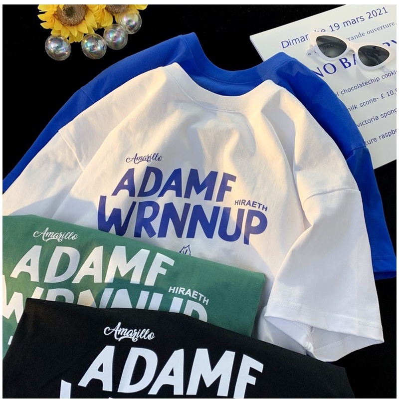 #T12 พร้อมส่ง เสื้อยืดคอกลม แขนสั้น พิมพ์ลายตัวอักษร สีเงิน สไตล์เกาหลี วินเทจ พลัสไซซ์ สําหรับผู้ชาย และผู้หญิง