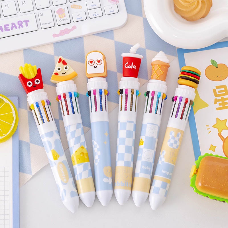 ปากกาลูกลื่น 10 สี น่ารัก อาหารฟาสต์ฟู้ด สํานักงาน เครื่องเขียนนักเรียน ปากกา
