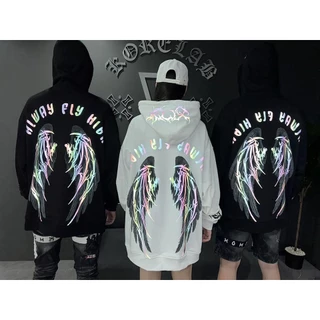 XOM503 เสื้อฮู้ด เสื้อฮู้ดดี้ ด้านหลังปีกนกสะท้อนแสง
