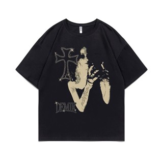 ถูกที่สุด T-shirt Men Women Fashion Hip Hop Tshirt Woman Black Loose T Shirt Unisex Vintage Tee Short Sleeve