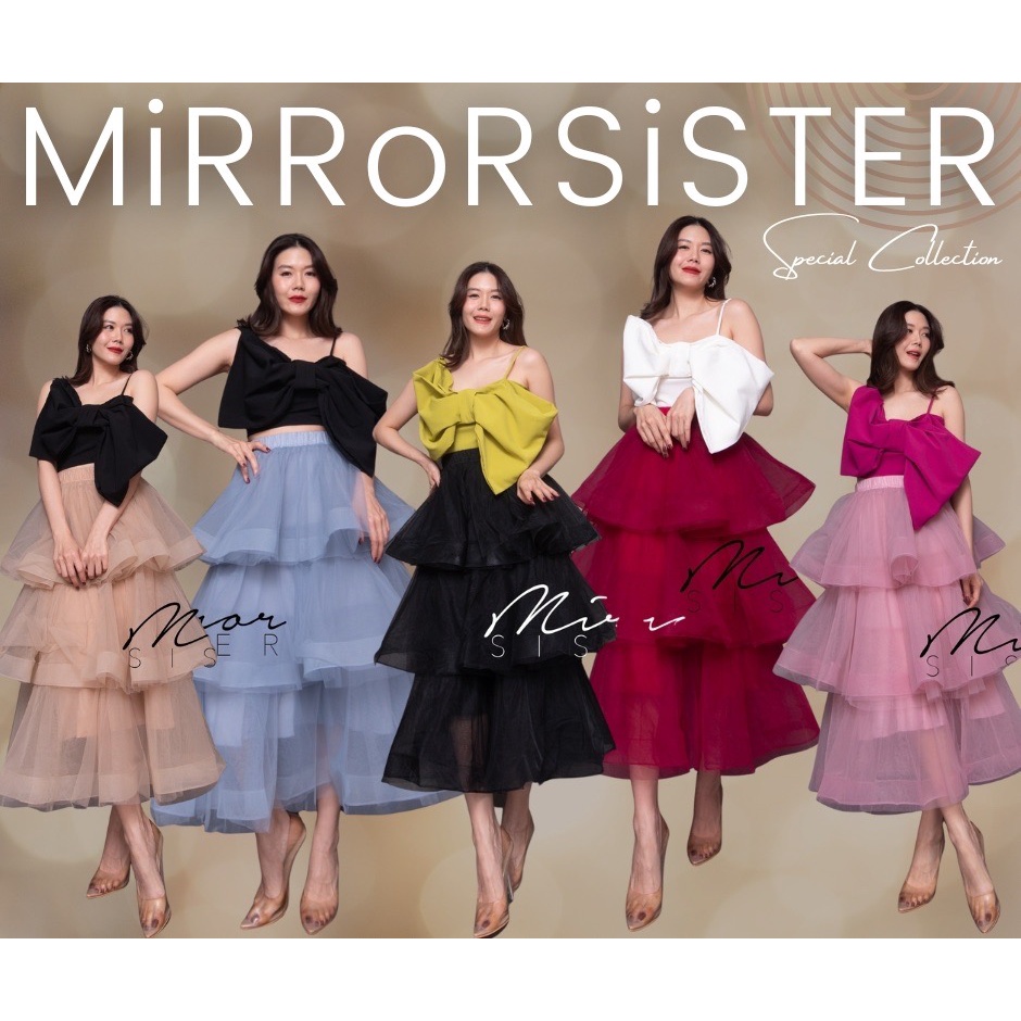 ป้าย Mirrorsister​ 21201.4 กระโปรงtutuบานต่อระบายชั้นๆ มีลูกเล่นแต่งเลเยอร์ซ้อนผ้าแต่งขอบใหญ่ทั้ง3ชั้นด้านใน