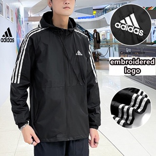 * ปักลาย * Adidas ของแท้ 100% เสื้อแจ็กเก็ตกันลม มีฮู้ด คุณภาพสูง สําหรับผู้ชาย และผู้หญิง AD2201