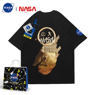 【พร้อมส่ง】เสื้อยืดแขนสั้นลําลอง ผ้าฝ้าย ทรงหลวม พิมพ์ลายกราฟฟิติ NASA Little Devil สไตล์วินเทจ สําหรับผู้ชาย และผู้หญิง