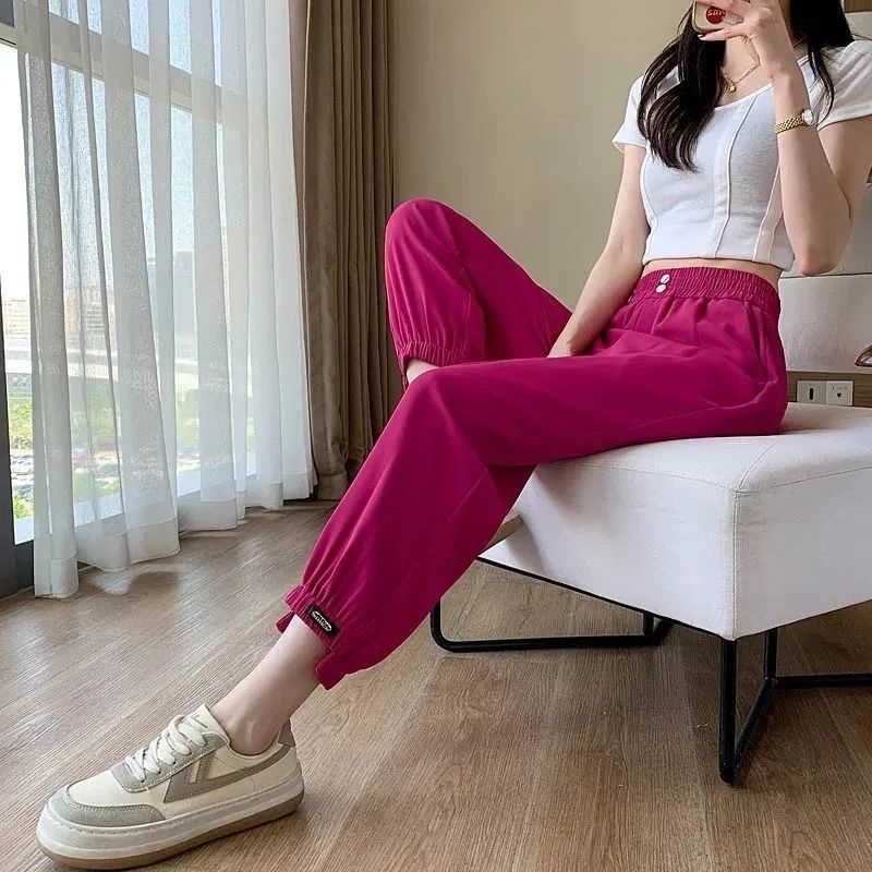 พร้อมส่งจ้า M-4XL;มังกรไฟ / สีดำ; ผ้าไหมน้ำแข็ง; แห้งเร็ว; กางเกงฮาร์เลน; ผู้หญิง ฤดูร้อน; รุ่นบาง; รูปแบบใหม่; หลวม;