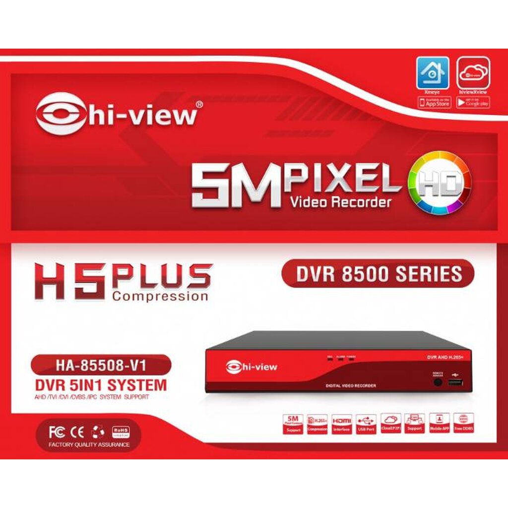 เครื่องบันทึกเสียง Hiview HA-85508-V1 DVR 8CH. 5-in-1 / 5MP /H5+ compression