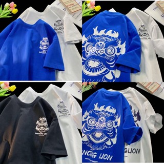 สินค้าพร้อมส่ง สินค้าใหม่ เสื้อยืดแฟชั่นหน้าร้อน️ เสื้อยืดทรงหลวมคอกลม สกรีนลาย มังกร🐉สกรีนหน้าหลังจ้า มีสองสี