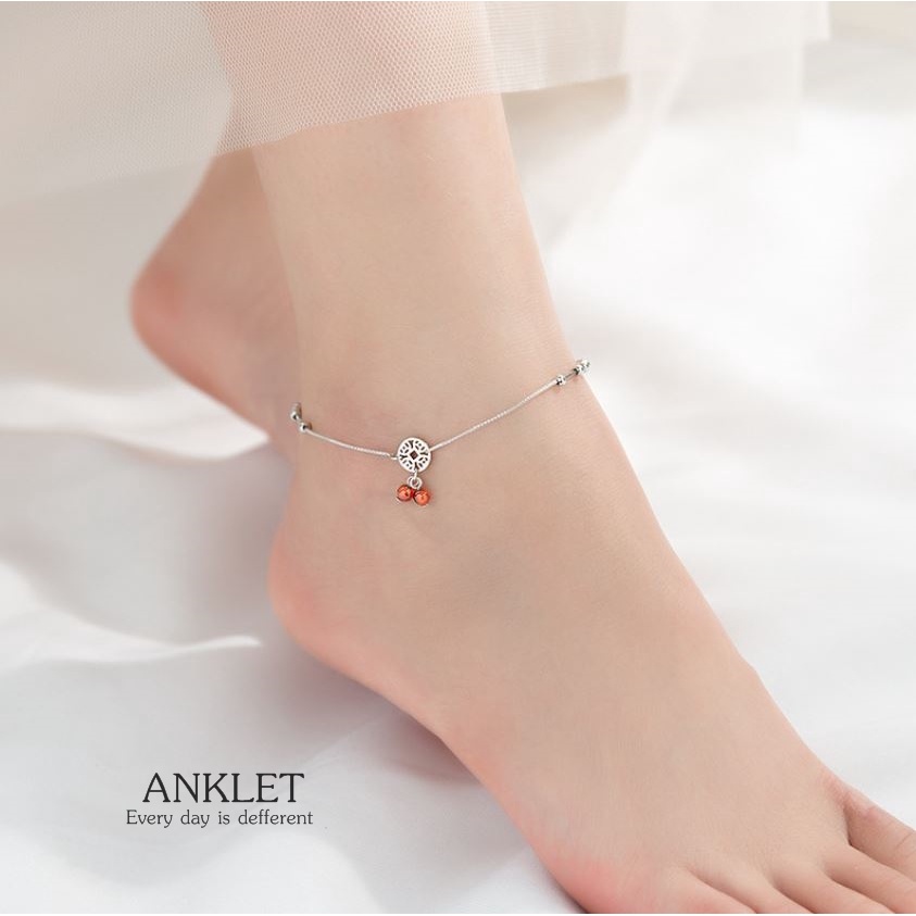Ally anklet ALS-012 สร้อยข้อเท้าเงินแท้ 92.5 % ตุ้งติ้งโกเมน ขนาดความยาว 21.5+3.5 cm