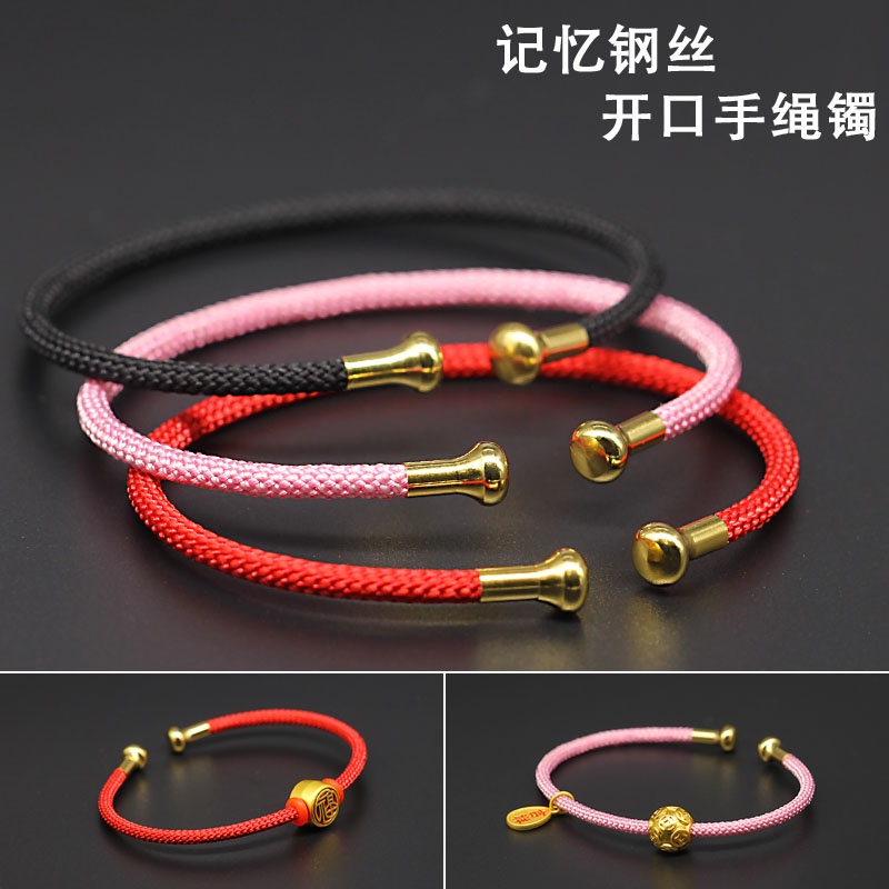 สร้อยข้อมือ รูปตัว C แบบเปิด ประดับลูกปัด สีแดง และสีทอง สําหรับผู้หญิง