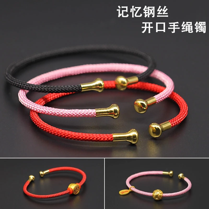 สร้อยข้อมือรูปตัว C แบบเปิด ประดับลูกปัด สีแดงและสีทอง thumbnail 3