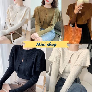 Mini shop🌸พร้อมส่ง🌸(M3911) เสื้อไหมพรมแขนยาว2ชิ้น ผ้านิ่มผ้าร่องใส่สบายเรียบหรูมาก