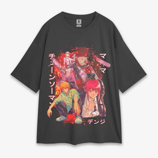 เสื้อยืดโอเวอร์ไซซ์ พิมพ์ลาย Makima X Denji Chainsaw Man สไตล์วินเทจ สําหรับผู้ชาย