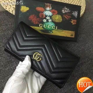 ◆₪♟【Free Shipping】Cowhide 【With box】 black Fold Long Wallet for women Small and compact but full of capacity, exquisite