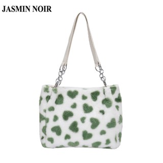 Jasmin NOIR กระเป๋าสะพายไหล่ กระเป๋าถือ ประดับขนเฟอร์ เรียบง่าย สําหรับสตรี