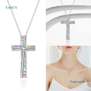 Fancyqube สร้อยคอโซ่โลหะ จี้ไม้กางเขน สีทอง สีเงิน เครื่องประดับแฟชั่น สําหรับผู้หญิง และผู้ชาย