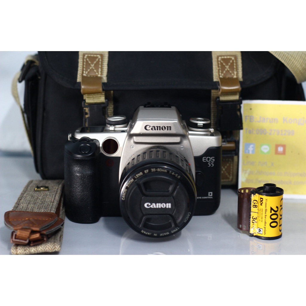 กล้องฟิล์ม Canon EOS 55 + เลนส์ 35-80 mm แถมกระเป๋า สายห้อย ตัวท็อปจาก Canon กล้องระดับมืออาชีพ