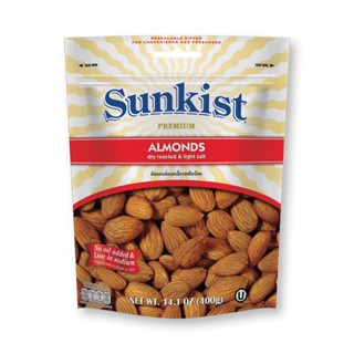 [ราคาพิเศษ] ซันคิสท์ อัลมอนด์อบเกลือรสเค็มน้อย 400 กรัม - Sunkist Dry Roasted &amp; Light Salt Almonds 400g