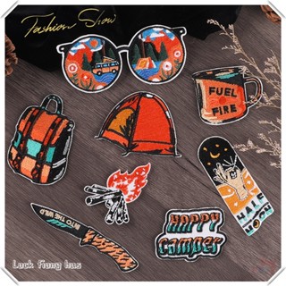 ♚ Happy Camper - แผ่นแพทช์เหล็ก สําหรับผจญภัยกลางแจ้ง ♚ แผ่นแพทช์รีดติดเสื้อ DIY 1 ชิ้น