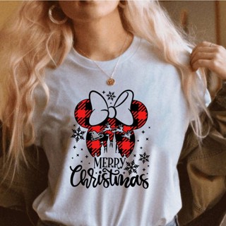 shirtChristmas T-Shirt Women Mouse Micky Head Christmas Party T Shirt Snowmen Minnie Graphic Tee Tshirt