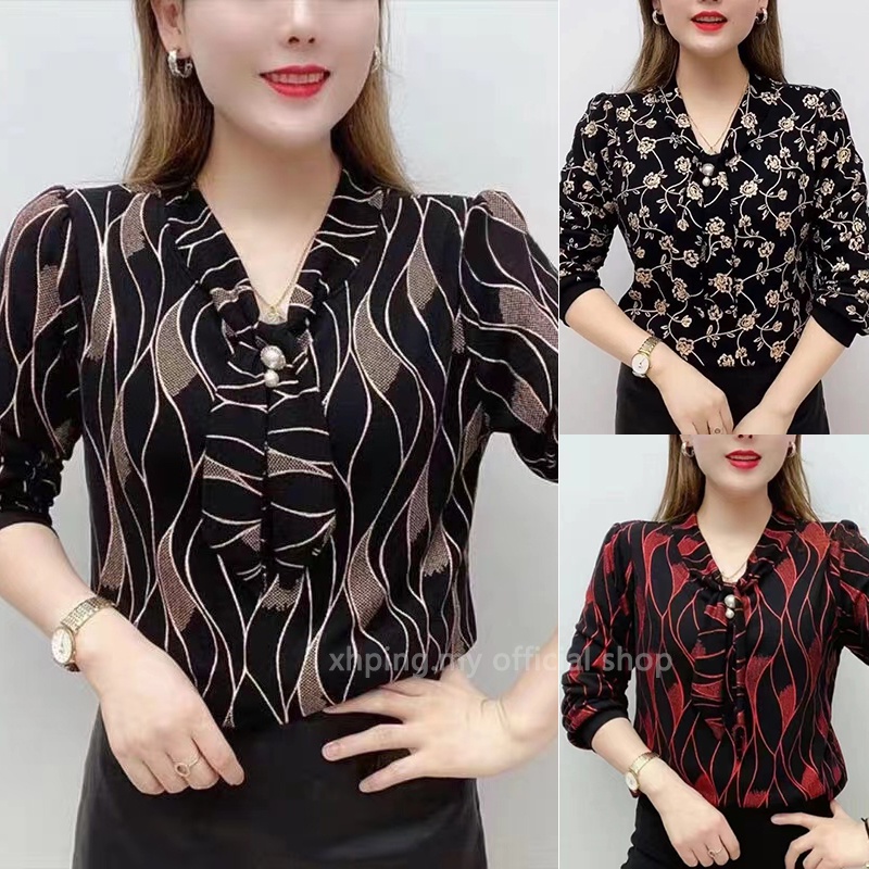 เสื้อเชิ้ต แขนยาว ผ้าชีฟอง ลายสก๊อต พลัสไซซ์ สําหรับผู้หญิง