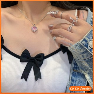 Ins Love Sweetheart สร้อยคอเพทาย สีชมพู COCOJEWELRY