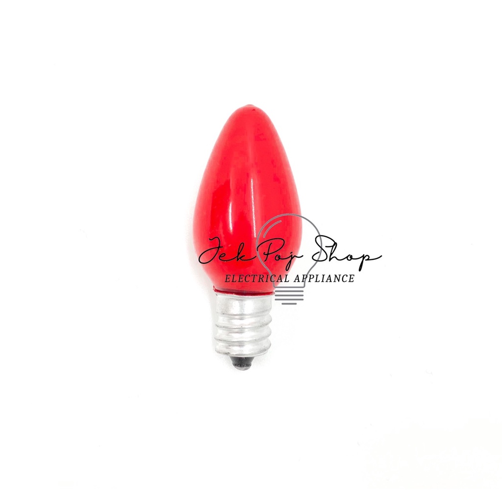 หลอดไฟ จำปา หลอดศาลเจ้า ไฟปาร์ตี้ ไฟตกแต่งต้นคริสมาส ขั้ว E12 7W สีแดงเข้ม